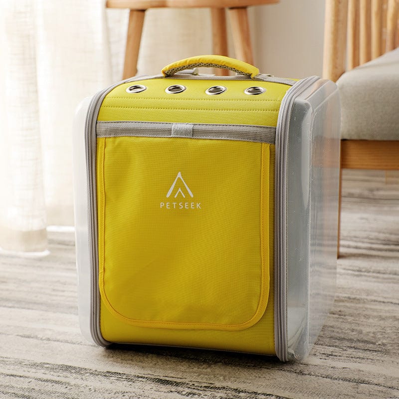 Sac à dos trolley jaune PETSEEK pour animaux de compagnie, idéal pour chiens et chats, durable et spacieux.