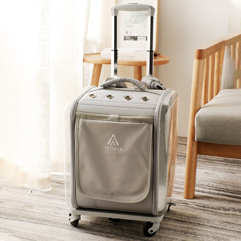Sac à dos trolley pour animaux avec roulettes et poignée, parfait pour chiens et chats lors des voyages.