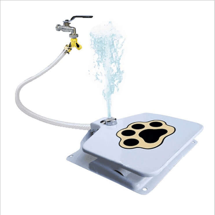 Fontaine automatique pour chiens et chats avec motif de patte et jet d'eau.