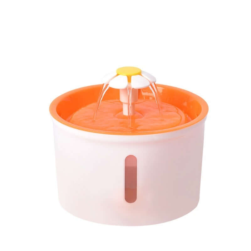 Fontaine à eau automatique pour chiens et chats avec design moderne en orange et blanc.