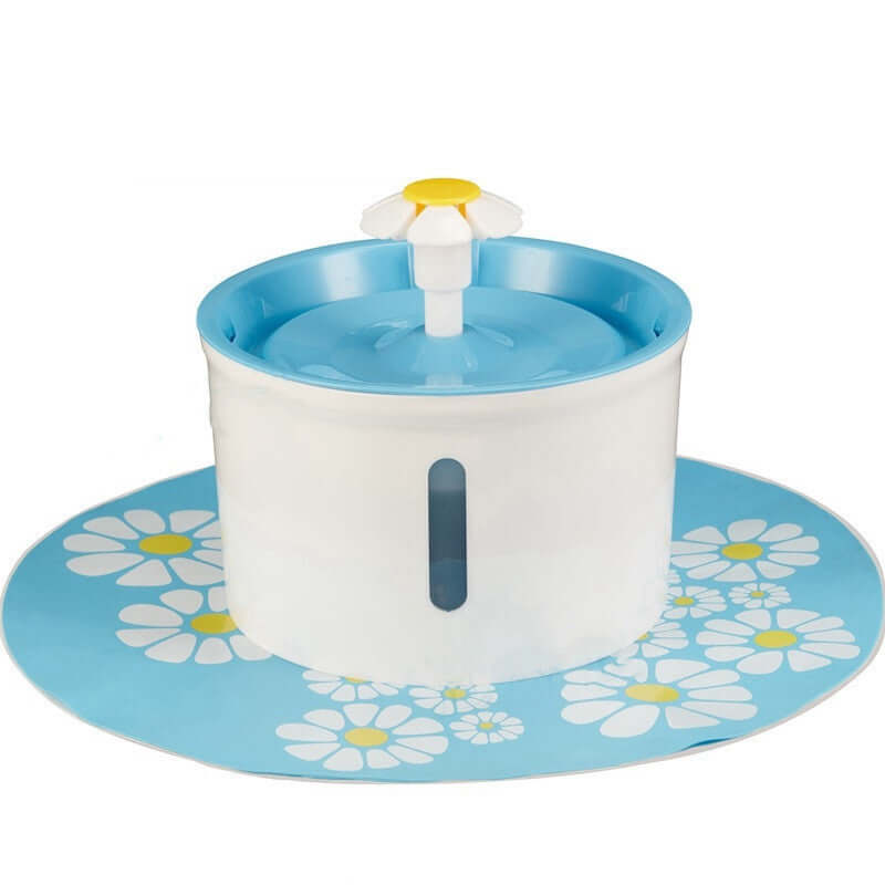 Fontaine à eau automatique pour chiens et chats avec design floral, garantissant une eau fraîche et propre.