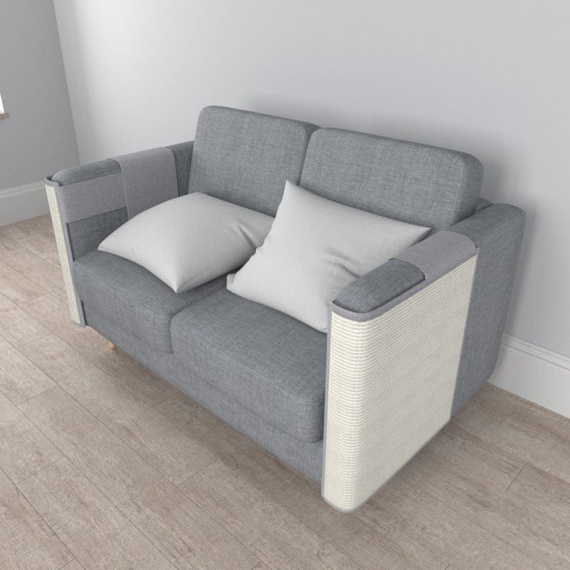 Canapé protégé avec un griffoir pour chat, offrant un design moderne et confortable pour votre intérieur.