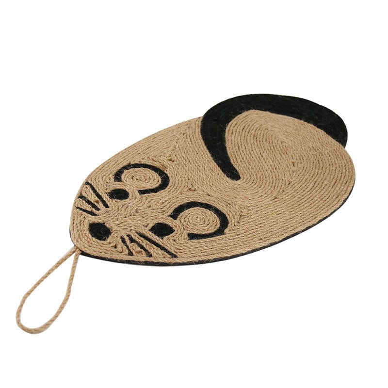 Tapis à griffer en sisal en forme de souris pour chats, idéal pour griffer et jouer au naturel.