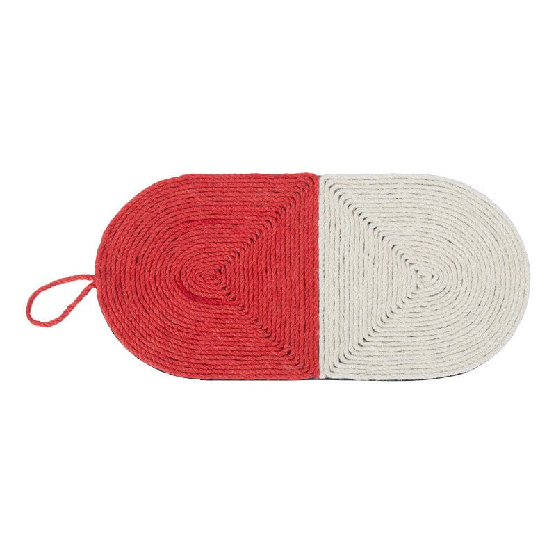 Tapis à gratter pour chats en sisal naturel, design en rouge et beige, idéal pour préserver les griffes.