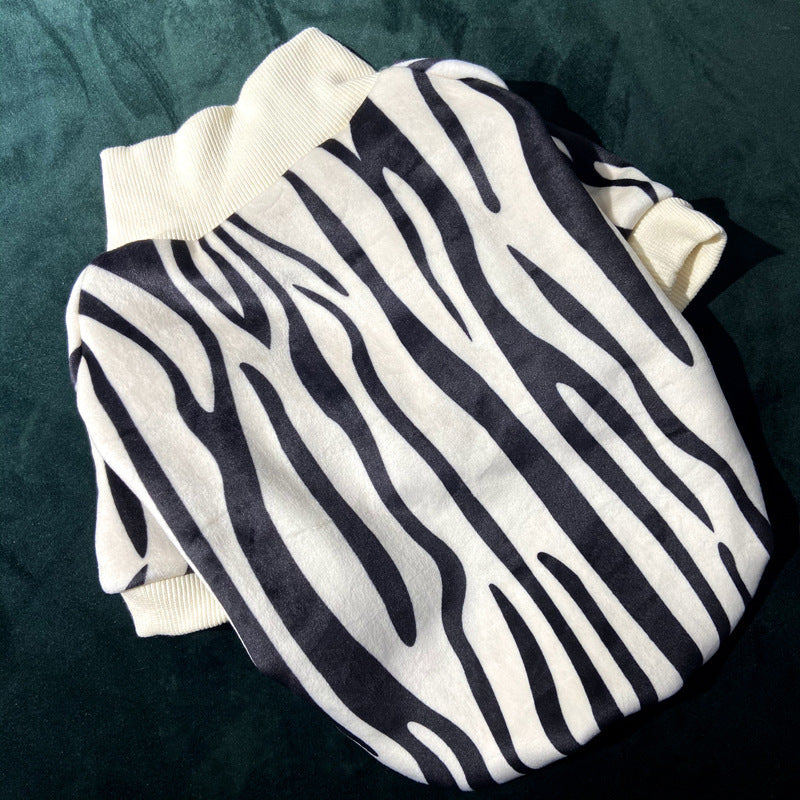 Pull épais en polaire pour petits chiens avec motif zèbre, parfait pour l'automne et l'hiver.