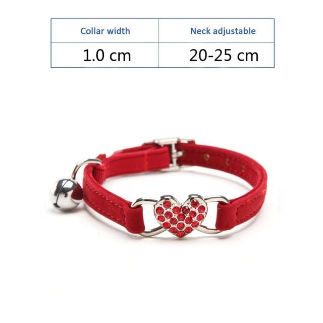 Collier rouge pour chien et chat en tissu plush avec cloche et attache en forme de cœur