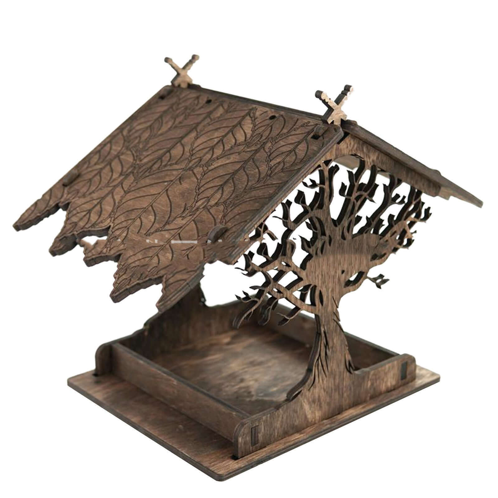 Mangeoire à oiseaux en bois avec design en arbre, parfaite pour décorer votre jardin et attirer les oiseaux.