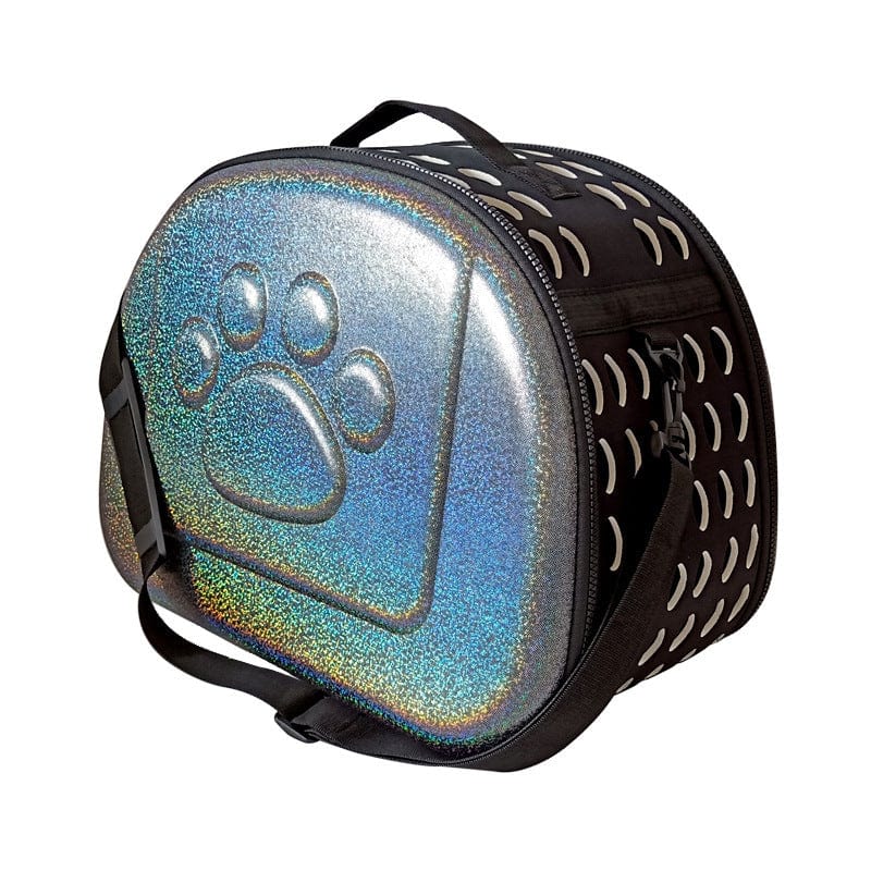 Sac de transport pour animaux pliable, design élégant avec motif de patte, idéal pour chiens et chats.