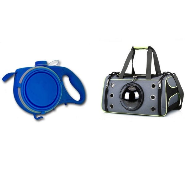 Capsule spatiale portable pour animaux avec laisse pour chien, conçue pour le confort et la ventilation.