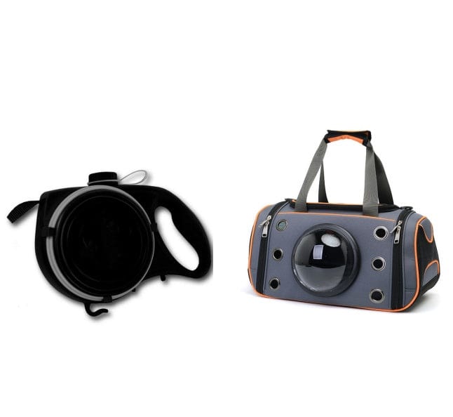 Capsule spatiale portable pour animaux avec ventilation et poignée, idéale pour chiens et chats.