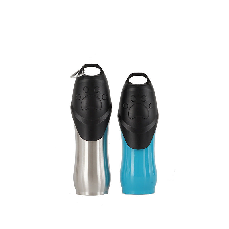 Bouteille d'eau portable pour animaux, idéale pour chiens et chats, en acier inoxydable et plastique coloré.