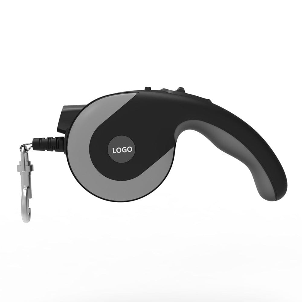 Laisse rétractable automatique pour grand chien en noir et gris avec design ergonomique.