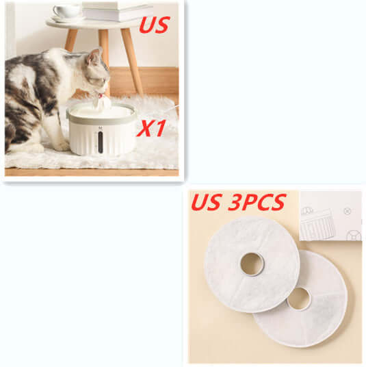 Distributeur d'eau pour chat élégant, avec filtres de rechange, assurant une hydratation optimale pour votre compagnon.