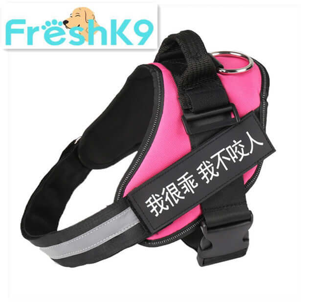 Harnais de poitrine pour chien en nylon rose, léger et durable, idéal pour le confort et la sécurité lors des promenades.