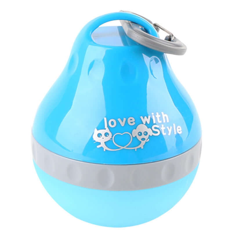 Bouteille pliable en silicone bleu pour animaux, pratique et stylée, idéale pour transporter nourriture et eau.