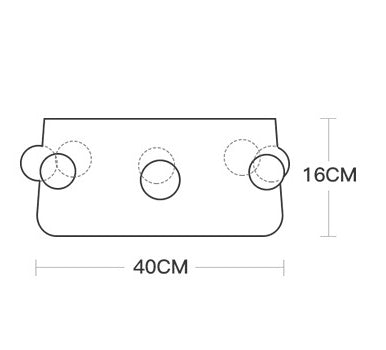 Dimensions de la fontaine à eau pour chat : 40 cm de large, 16 cm de haut, avec design innovant et emplacements pour accessoires.