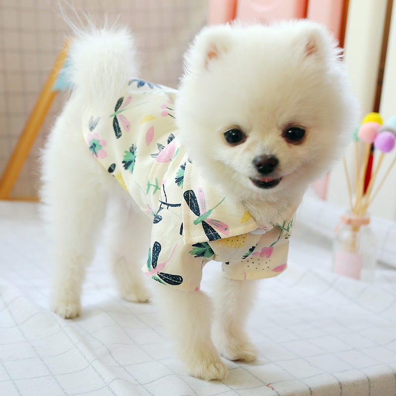 Mignon T-shirt d'été pour petit chien avec motifs colorés, parfait pour des journées ensoleillées.