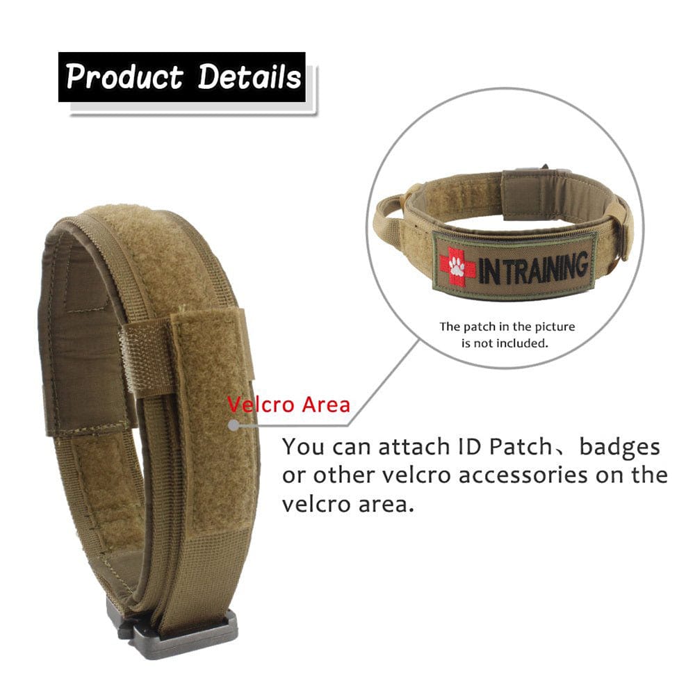 Collier de chien tactical en nylon avec zone velcro pour patchs et accessoires personnalisés.