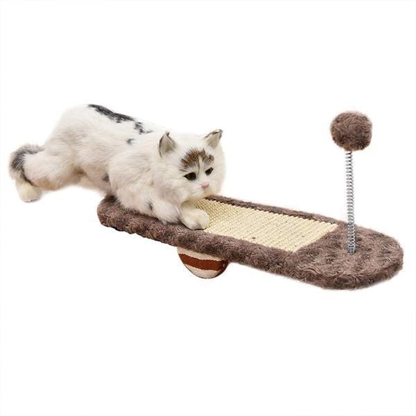 Jouet d'équilibre pour chat en PP avec griffoir et balle, idéal pour l'activité physique de votre chat.