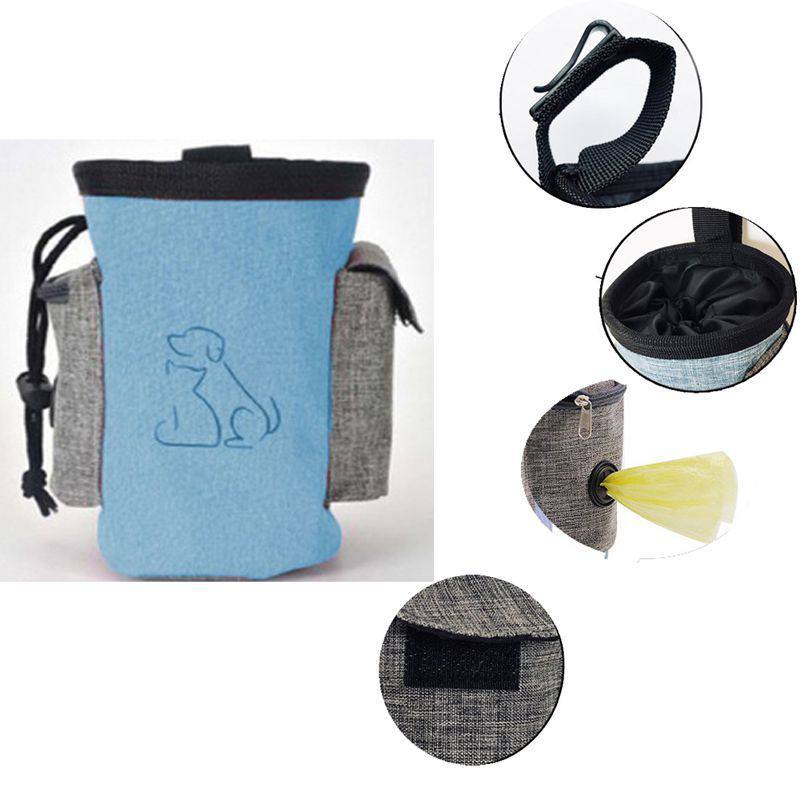 Sac à nourriture pour chien en tissu Oxford avec design innovant et compartiments de rangement.
