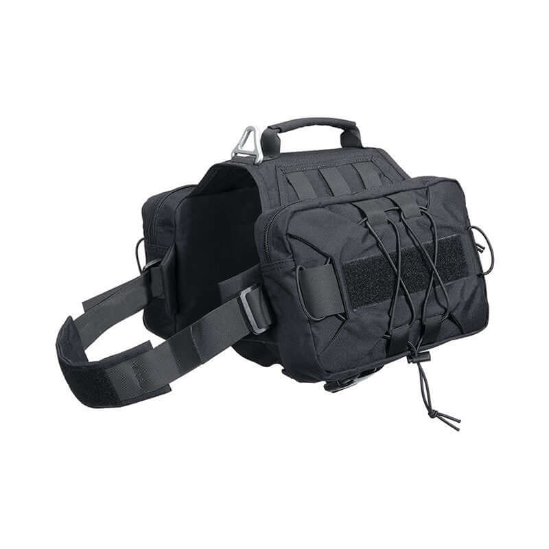 Sac à Dos Tactique pour Chien dg121 noir, robuste et confortable, idéal pour randonnées et promenades.