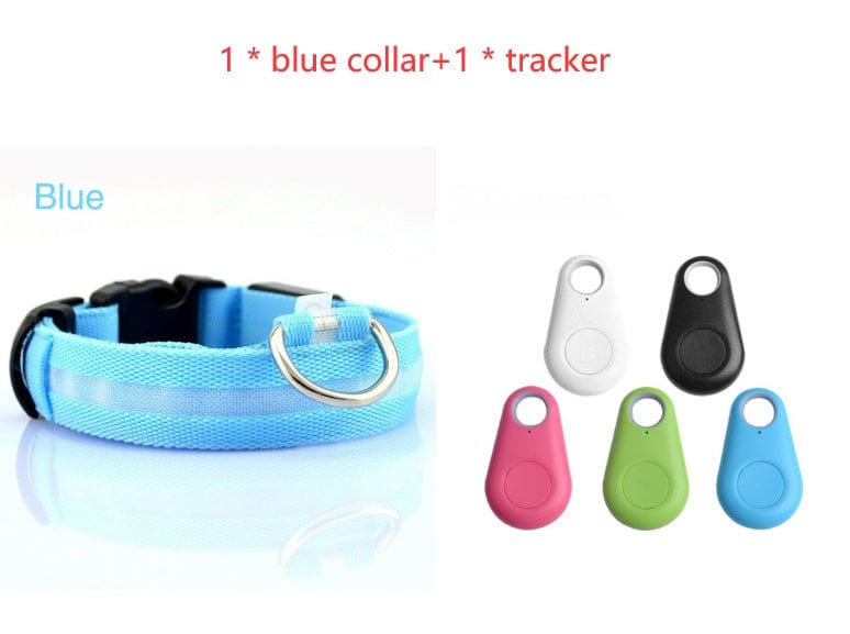 Collier pour chien bleu avec tracker, idéal pour des promenades en sécurité et des suivis.