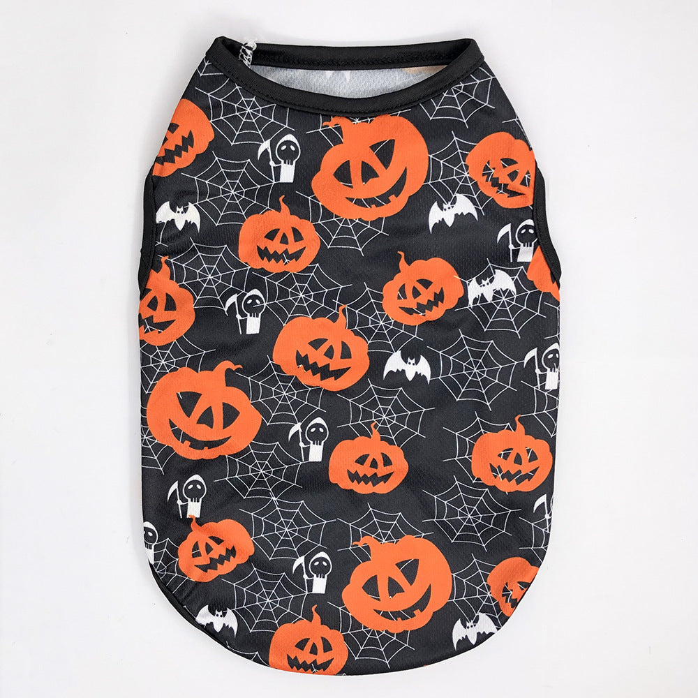 Costume d'Halloween pour chien avec motifs de citrouilles et toiles d'araignée en polyester