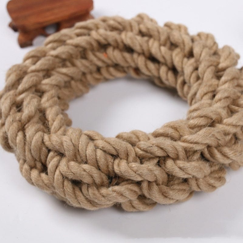 Anneau en corde de chanvre résistant pour chien, jouet durable et non toxique, idéal pour mordre et tirer.