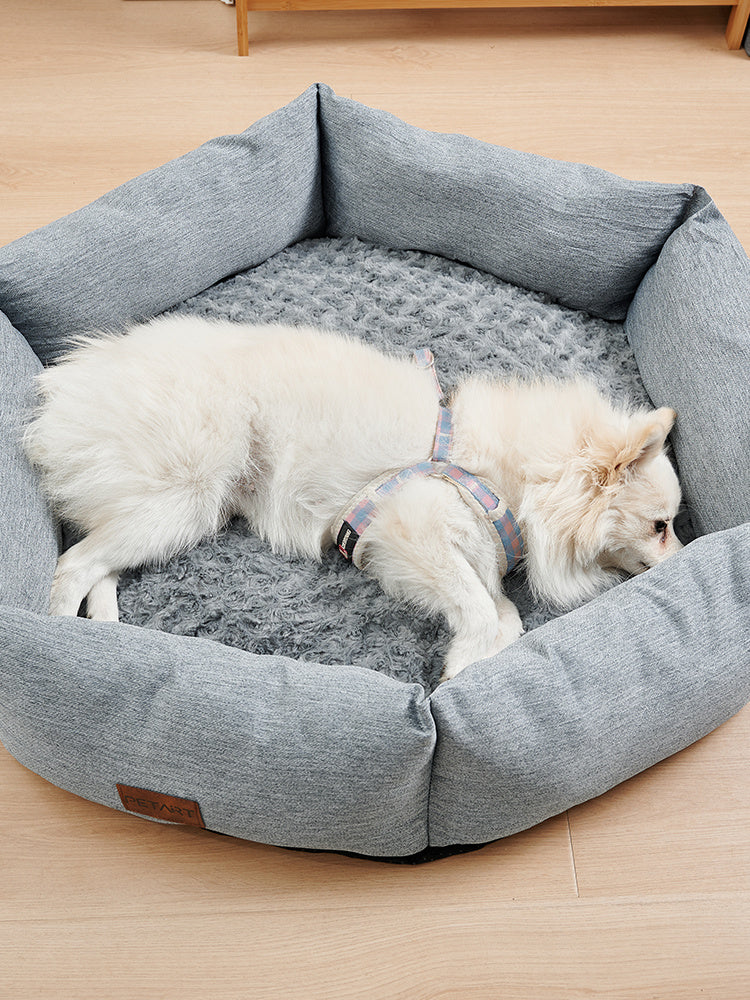 Lit Hexagonal en Velours Rose pour Chiens