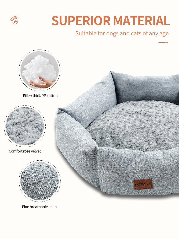 Lit Hexagonal en Velours Rose pour Chiens