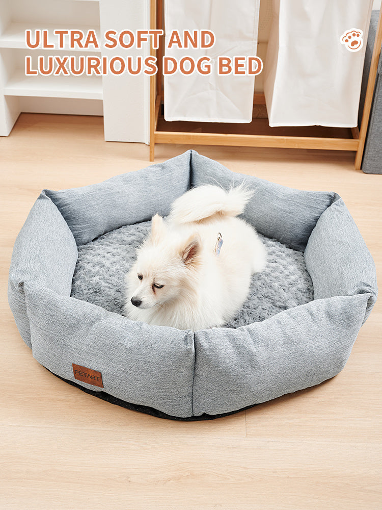 Lit Hexagonal en Velours Rose pour Chiens