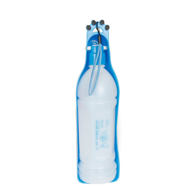 Gourde portable bleue pour animaux de compagnie avec couvercle extensible, capacité de 350ML, idéale pour l'hydratation.