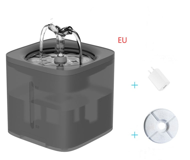 Fontaine automatique à boire pour animaux, avec eau filtrée, adaptée pour chats et chiens, couleur grise.