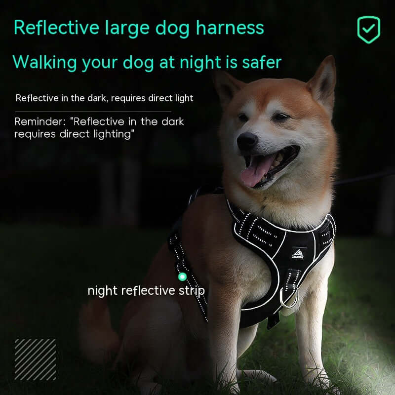 Harnais réfléchissant pour chien, idéal pour la sécurité nocturne avec bande réfléchissante.