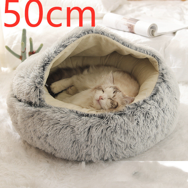 Lit Douillet 2 En 1 pour Chiens et Chats - Lit d'Hiver Rond en Peluche