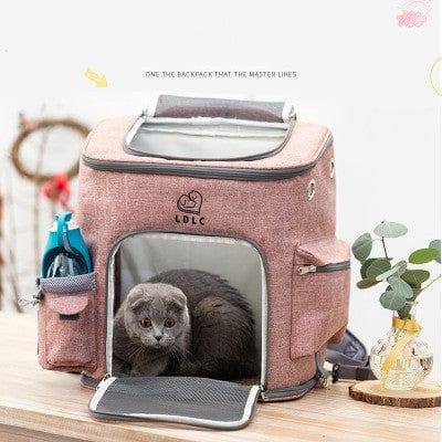 Sac à dos transparent pour chat avec ouverture, confort pour animaux et accessoires pratiques.