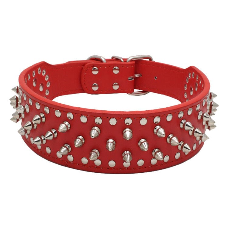 Collier rivet rouge pour grand chien en PU, résistant à l'eau et doux pour la peau.