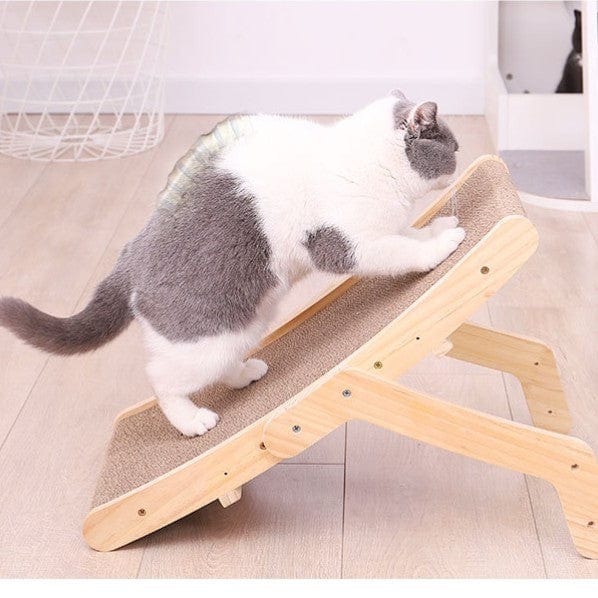 Chat grattant sur une planche en papier cartonné, idéale pour le comportement naturel de grattage.