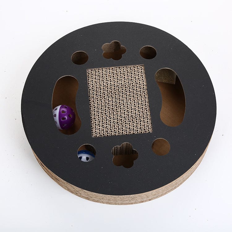 Planche à gratter en carton ondulé pour chat avec cloche et jouets intégrés, accessoire pour animaux.