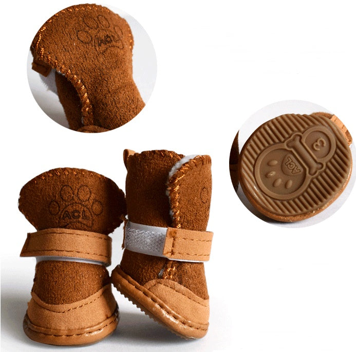 Bottes en velours pour chiens, chaussons d'hiver avec semelles antidérapantes, idéaux pour protéger les pattes lors des sorties.