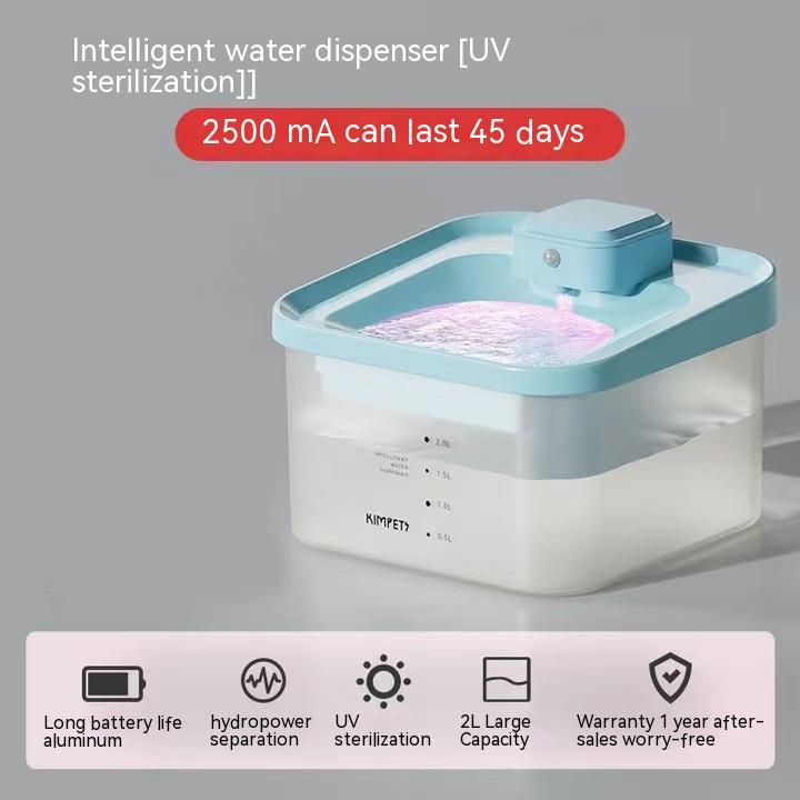 Distributeur d'eau automatique pour chat avec stérilisation UV et 2L de capacité.