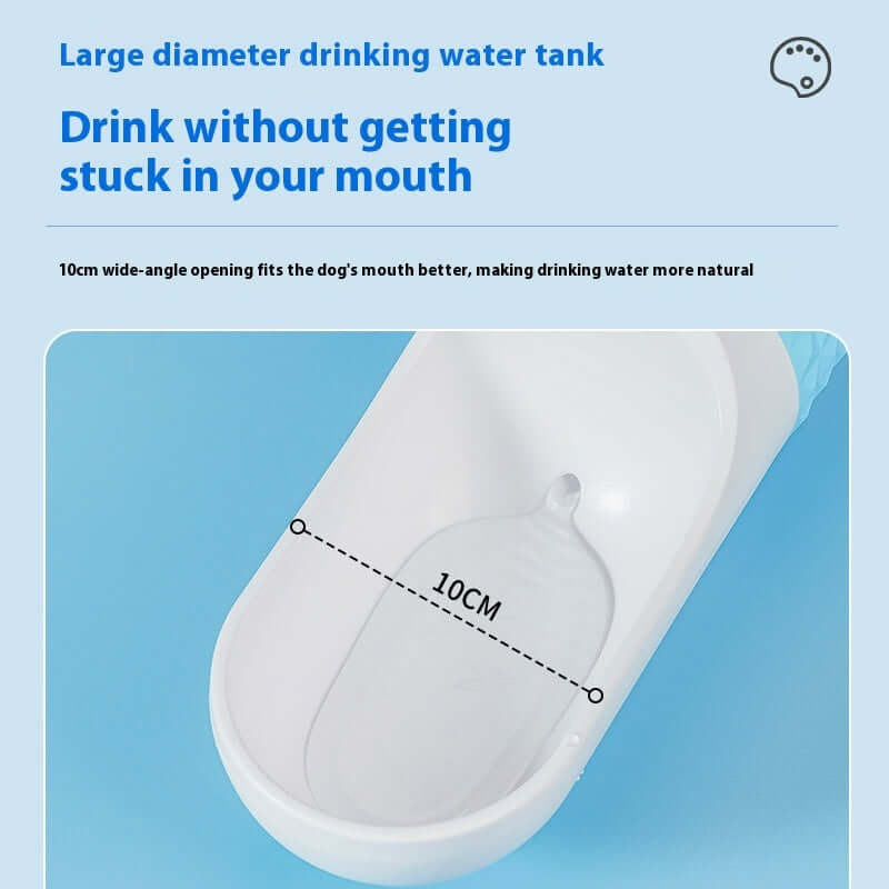Gobelet d'eau pour chien avec ouverture large de 10cm pour une hydratation naturelle et facile.