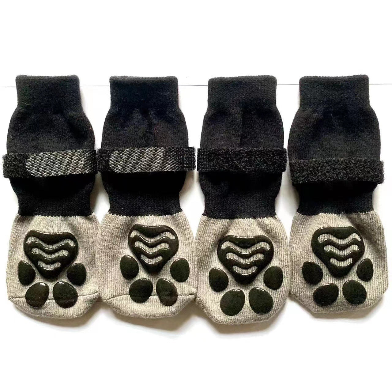 Chaussettes antidérapantes waterproof pour animaux, confort et protection des pattes, en nylon noir et beige.