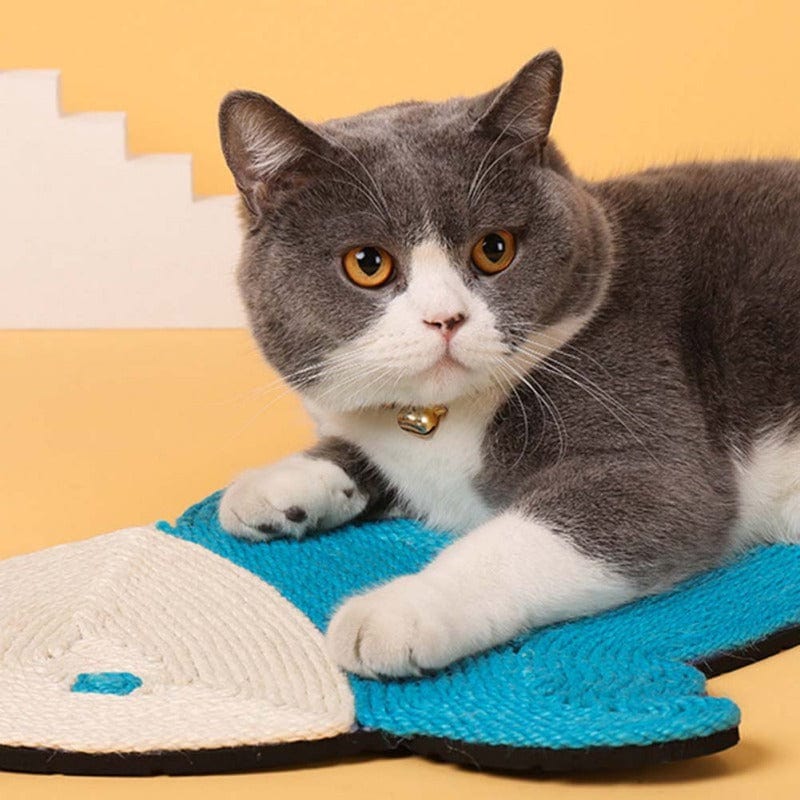 Chat se reposant sur un tapis à gratter en sisal, préservant ses griffes et protégeant votre mobilier.