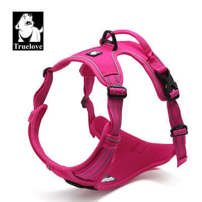 Harnais réfléchissant Truelove pour chiens en nylon rembourré, couleur fuchsia, sécurisé et confortable.