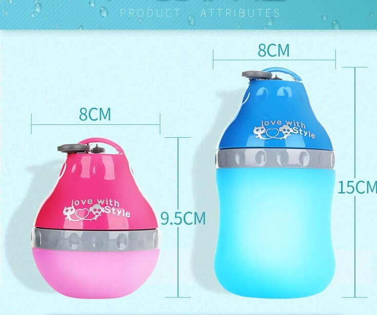 Bouteilles pliables en silicone pour animaux, rose et bleue, idéales pour les voyages et l'alimentation des animaux.
