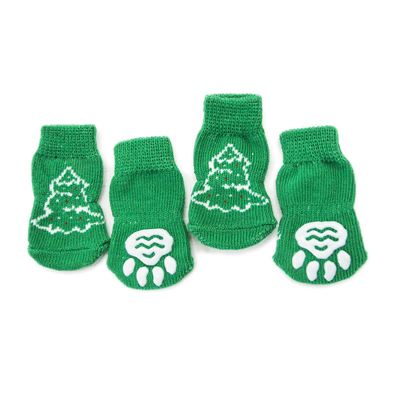 Chaussettes vert sapin pour chiens en coton, antidérapantes, parfaites pour les fêtes et occasions spéciales.