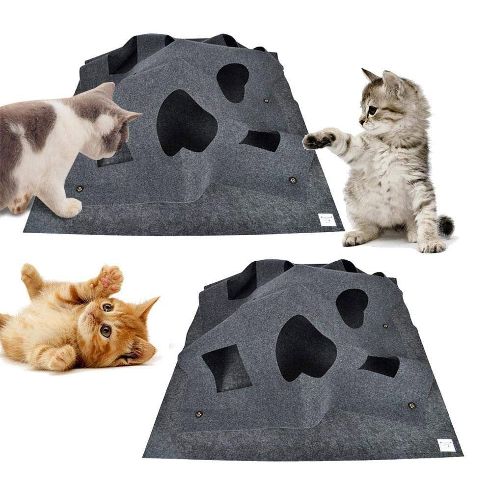 Couverture à trou pour chat gris/bleu