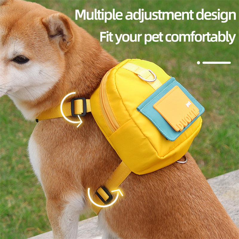 Sac à dos multifonction pour chien avec design ajustable et couleur jaune, idéal pour les aventures extérieures.