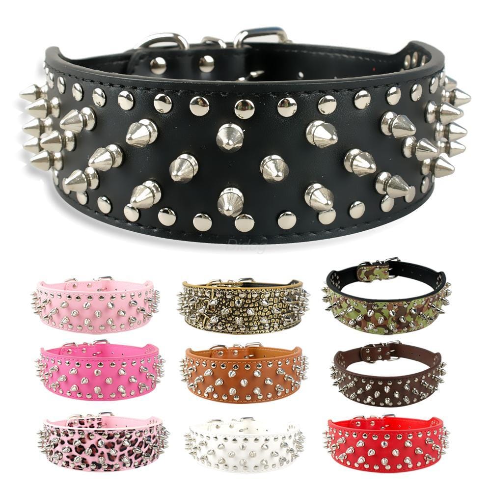 Collier pour chien avec rivets argentés en PU, disponible en plusieurs couleurs élégantes.